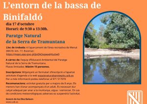 Cartel oficial de la actividad L’entorn de la bassa de Binifaldó