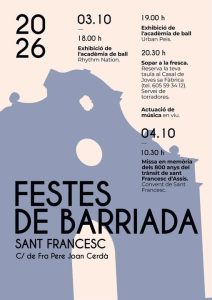 Cartel oficial de las fiestas de la barriada de Sant Francesc de Inca 2026 con el programa del 3 y 4 de octubre