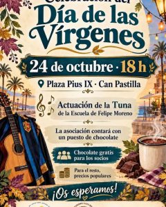 Cartel de la celebración del Día de las Vírgenes en Can Pastilla, 24 de octubre a las 18:00 en la plaza Pius IX