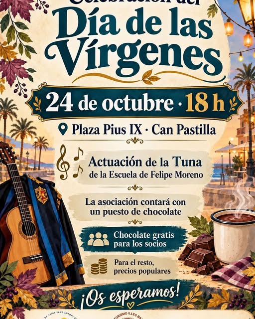 Cartel de la celebración del Día de las Vírgenes en Can Pastilla, 24 de octubre a las 18:00 en la plaza Pius IX