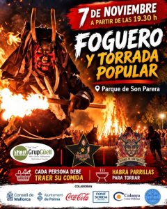 Cartel del foguero y torrada popular del Grup Güell en el parque de Son Parera, 7 de noviembre