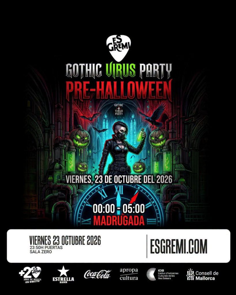Cartel de la Gothic Virus Party Pre-Halloween en la Sala Zero de Es Gremi, 23 de octubre de 2026