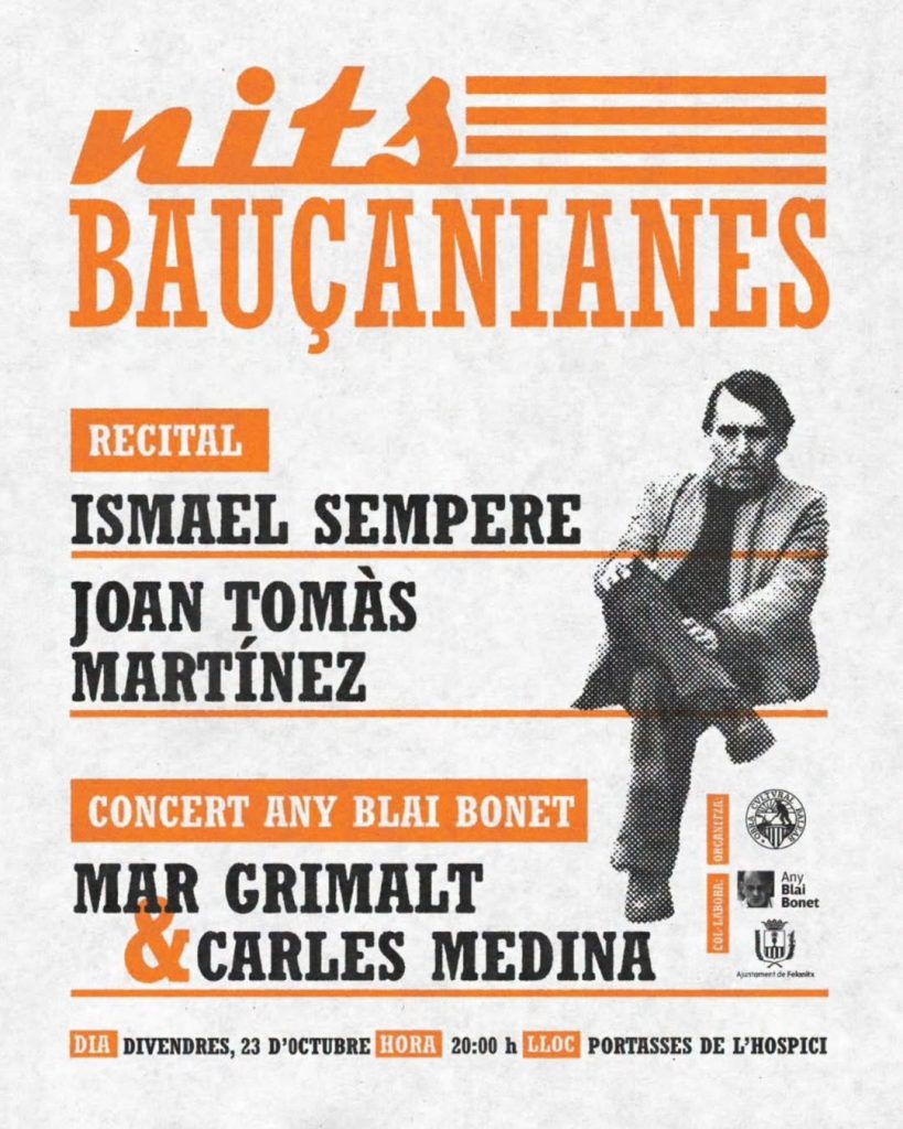 Cartel de Nits Bauçanianes, viernes 23 de octubre a las 20:00 en les Portasses de l'Hospici, Felanitx