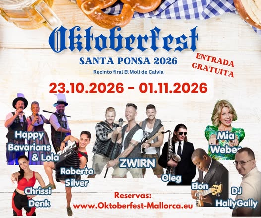 Cartel del Oktoberfest Santa Ponsa 2026, del 23 de octubre al 1 de noviembre en el recinto ferial El Molí de Calvià
