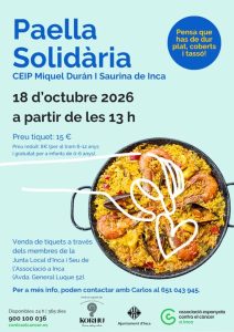 Cartel de la paella solidaria del CEIP Miquel Durán i Saurina de Inca