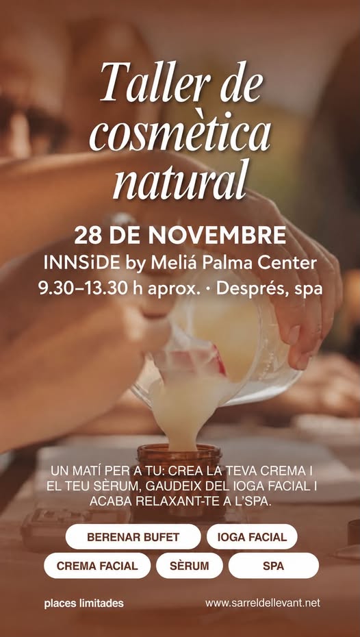 Cartel del taller de cosmética natural en el INNSiDE by Meliá Palma Center, 28 de noviembre