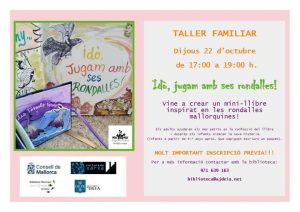 Cartel del taller familiar «Idò, jugam amb ses rondalles!», 22 de octubre en la Biblioteca Municipal de Deià